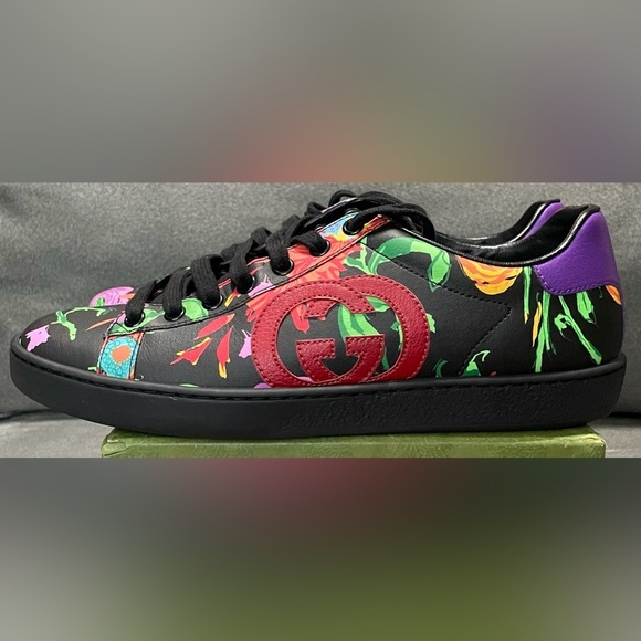 SOLD SOLD SOLD Gucci Ken Scott Ace Sneakers Infinity Jenni Black Floral Print - Picture 3 of 11